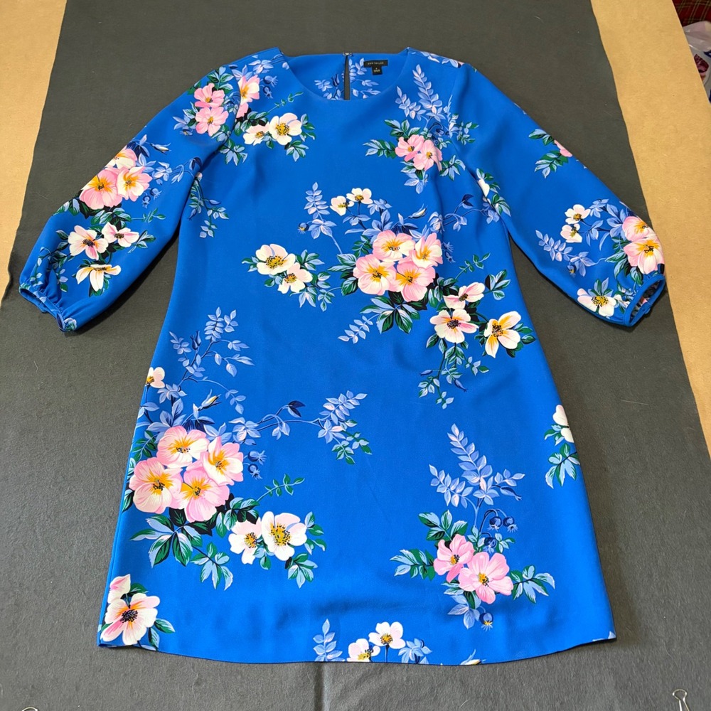 Ann Taylor Floral Shift Dress Women 8 Blue Relaxed Girl Core Cottage Long Sleeve